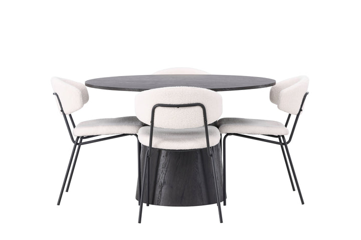 Venture Home Lanzo Dining Table φ120 - Mocca/Mocca +Chico Dining Chair - Black / White Boucle _4