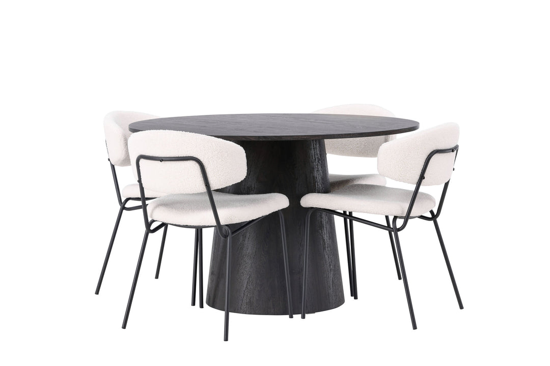 Venture Home Lanzo Dining Table φ120 - Mocca/Mocca +Chico Dining Chair - Black / White Boucle _4