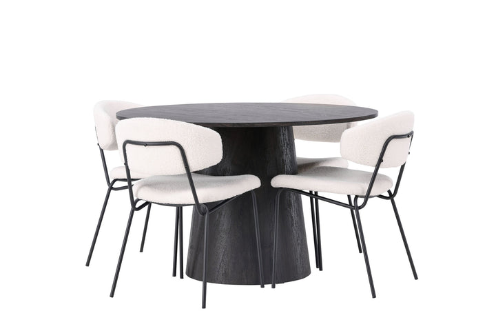 Venture Home Lanzo Dining Table φ120 - Mocca/Mocca +Chico Dining Chair - Black / White Boucle _4