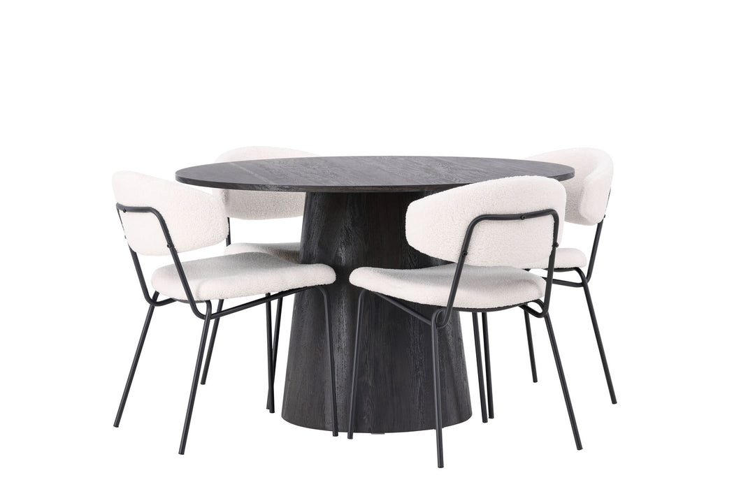 Venture Home Lanzo Dining Table φ120 - Mocca/Mocca +Chico Dining Chair - Black / White Boucle _4