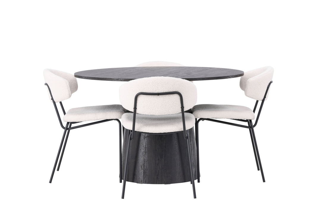 Venture Home Lanzo Dining Table φ120 - Mocca/Mocca +Chico Dining Chair - Black / White Boucle _4