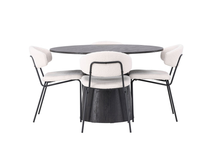 Venture Home Lanzo Dining Table φ120 - Mocca/Mocca +Chico Dining Chair - Black / White Boucle _4