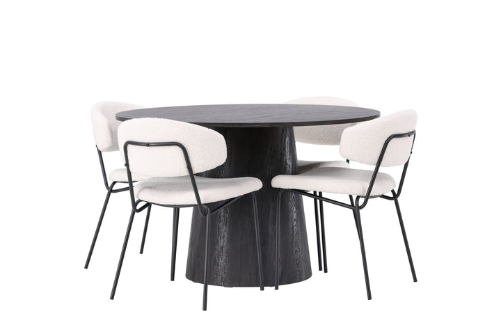 Venture Home Lanzo Dining Table φ120 - Mocca/Mocca +Chico Dining Chair - Black / White Boucle _4