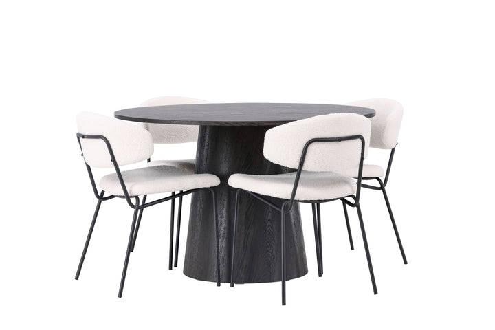 Venture Home Lanzo Dining Table φ120 - Mocca/Mocca +Chico Dining Chair - Black / White Boucle _4