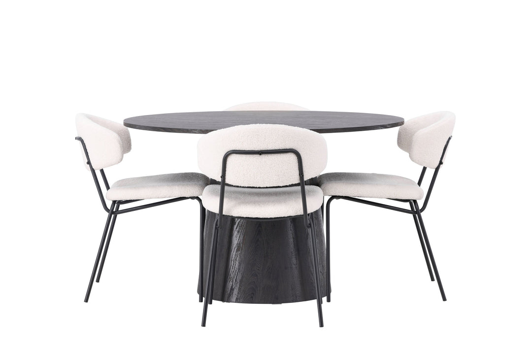 Venture Home Lanzo Dining Table φ120 - Mocca/Mocca +Chico Dining Chair - Black / White Boucle _4