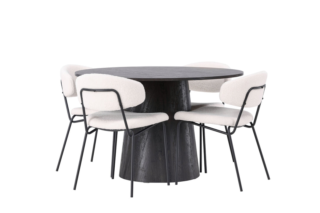 Venture Home Lanzo Dining Table φ120 - Mocca/Mocca +Chico Dining Chair - Black / White Boucle _4