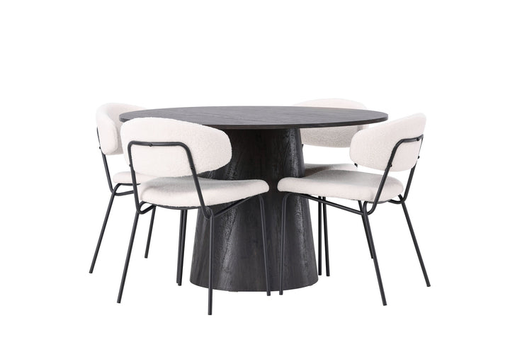 Venture Home Lanzo Dining Table φ120 - Mocca/Mocca +Chico Dining Chair - Black / White Boucle _4