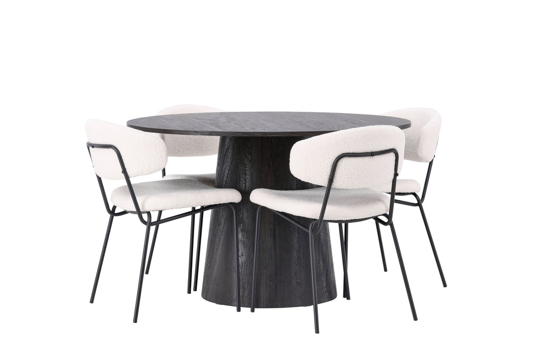 Venture Home Lanzo Dining Table φ120 - Mocca/Mocca +Chico Dining Chair - Black / White Boucle _4