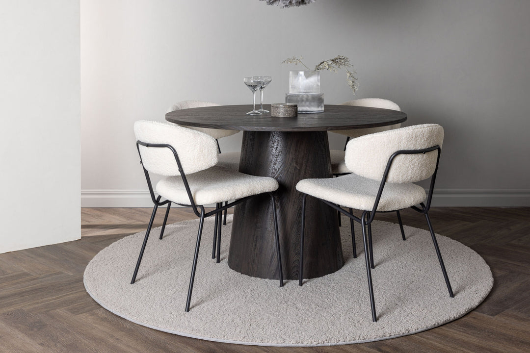Venture Home Lanzo Dining Table φ120 - Mocca/Mocca +Chico Dining Chair - Black / White Boucle _4