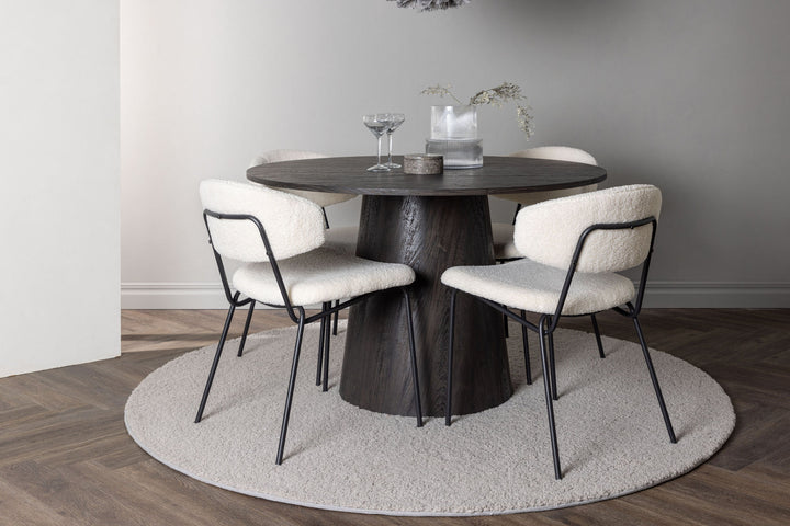Venture Home Lanzo Dining Table φ120 - Mocca/Mocca +Chico Dining Chair - Black / White Boucle _4