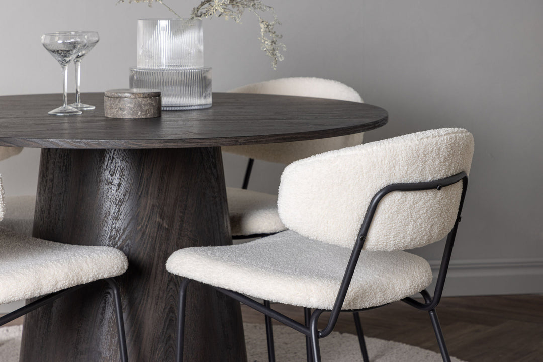 Venture Home Lanzo Dining Table φ120 - Mocca/Mocca +Chico Dining Chair - Black / White Boucle _4