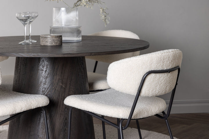 Venture Home Lanzo Dining Table φ120 - Mocca/Mocca +Chico Dining Chair - Black / White Boucle _4