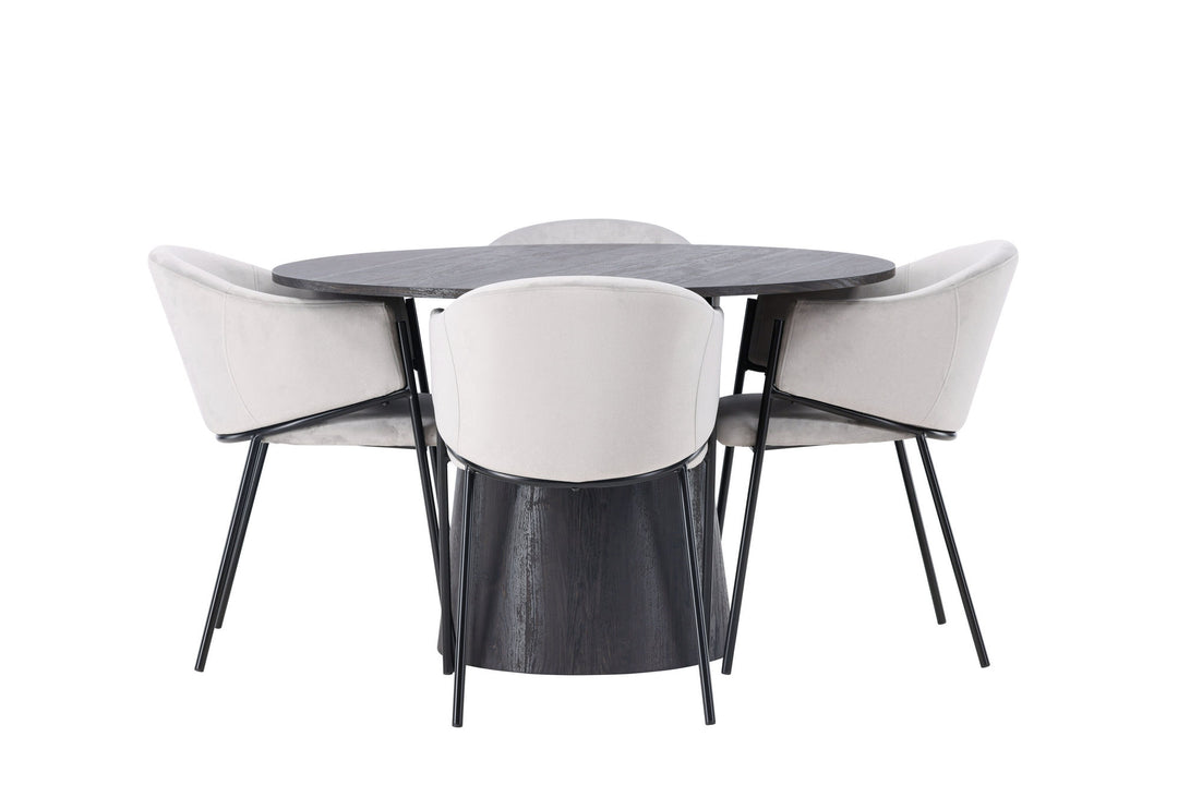 Venture Home Lanzo Dining Table φ120 - Mocca/Mocca +Evelina Dining Chair - Black / Light grey Velvet _4