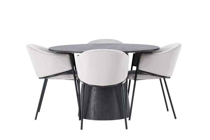 Venture Home Lanzo Dining Table φ120 - Mocca/Mocca +Evelina Dining Chair - Black / Light grey Velvet _4