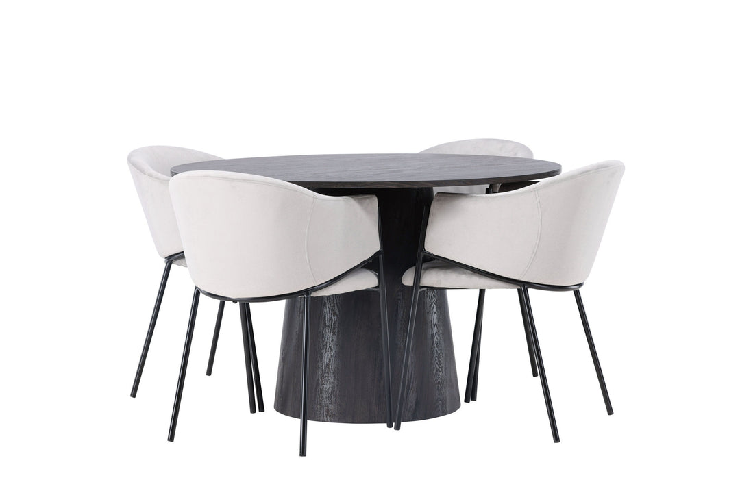 Venture Home Lanzo Dining Table φ120 - Mocca/Mocca +Evelina Dining Chair - Black / Light grey Velvet _4
