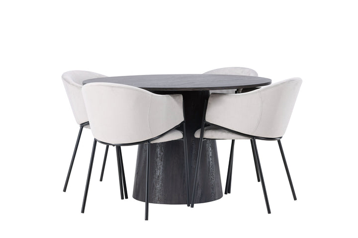 Venture Home Lanzo Dining Table φ120 - Mocca/Mocca +Evelina Dining Chair - Black / Light grey Velvet _4