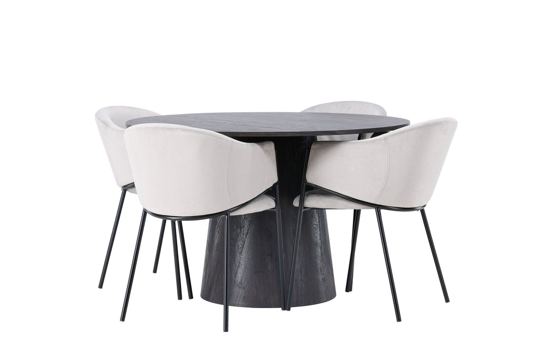 Venture Home Lanzo Dining Table φ120 - Mocca/Mocca +Evelina Dining Chair - Black / Light grey Velvet _4