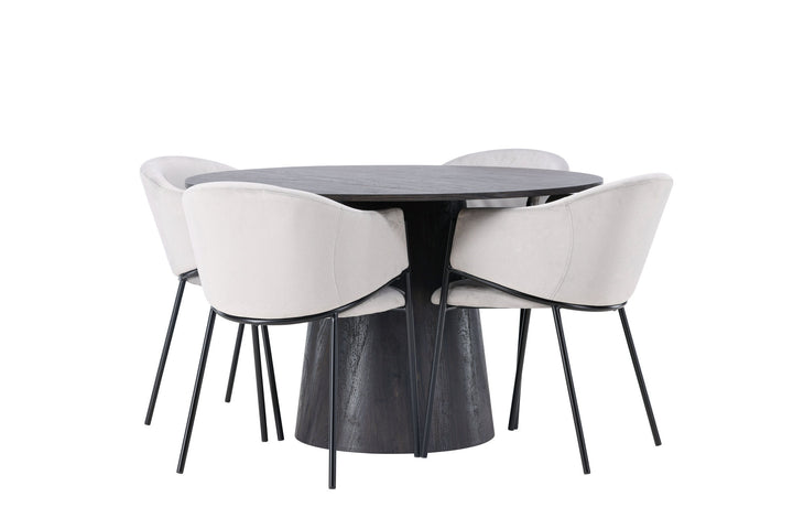 Venture Home Lanzo Dining Table φ120 - Mocca/Mocca +Evelina Dining Chair - Black / Light grey Velvet _4
