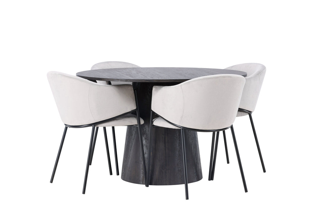 Venture Home Lanzo Dining Table φ120 - Mocca/Mocca +Evelina Dining Chair - Black / Light grey Velvet _4