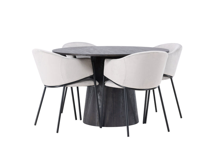 Venture Home Lanzo Dining Table φ120 - Mocca/Mocca +Evelina Dining Chair - Black / Light grey Velvet _4