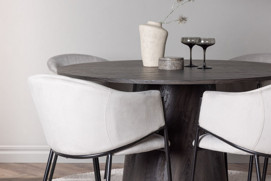 Venture Home Lanzo Dining Table φ120 - Mocca/Mocca +Evelina Dining Chair - Black / Light grey Velvet _4