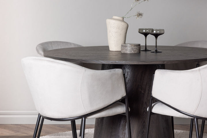 Venture Home Lanzo Dining Table φ120 - Mocca/Mocca +Evelina Dining Chair - Black / Light grey Velvet _4