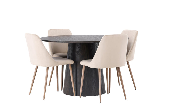 Venture Home Lanzo Dining Table φ120 - Mocca/Mocca +Night Dining Chair - Dark walnut / Mocca / Brown Fabric _4