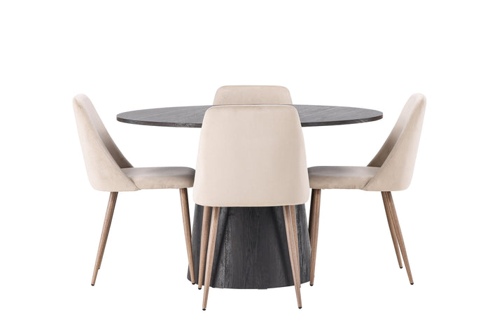 Venture Home Lanzo Dining Table φ120 - Mocca/Mocca +Night Dining Chair - Dark walnut / Mocca / Brown Fabric _4
