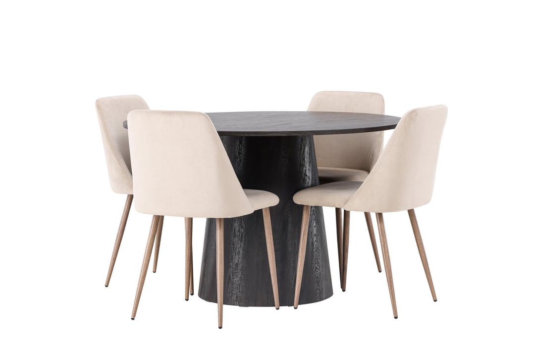 Venture Home Lanzo Dining Table φ120 - Mocca/Mocca +Night Dining Chair - Dark walnut / Mocca / Brown Fabric _4