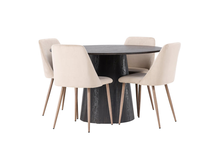 Venture Home Lanzo Dining Table φ120 - Mocca/Mocca +Night Dining Chair - Dark walnut / Mocca / Brown Fabric _4