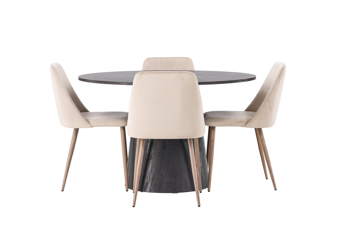 Venture Home Lanzo Dining Table φ120 - Mocca/Mocca +Night Dining Chair - Dark walnut / Mocca / Brown Fabric _4