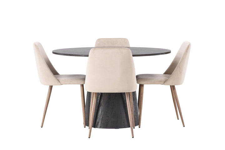 Venture Home Lanzo Dining Table φ120 - Mocca/Mocca +Night Dining Chair - Dark walnut / Mocca / Brown Fabric _4