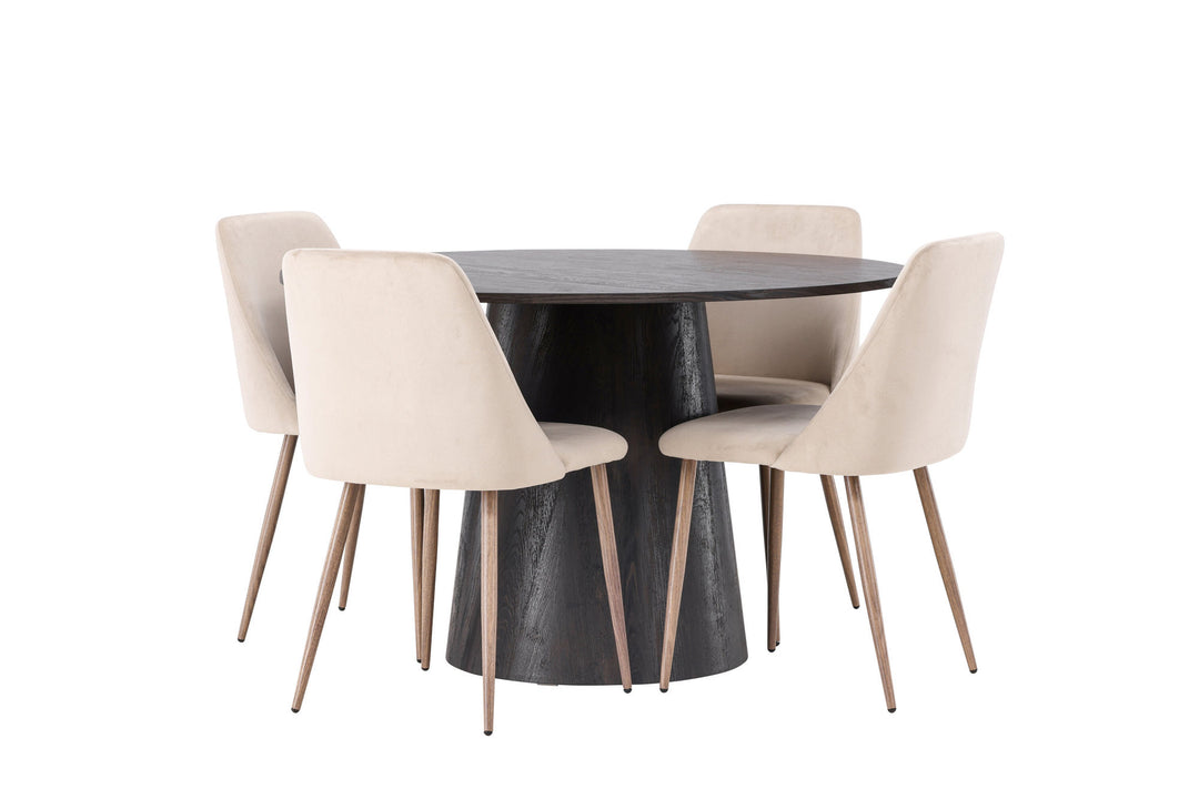 Venture Home Lanzo Dining Table φ120 - Mocca/Mocca +Night Dining Chair - Dark walnut / Mocca / Brown Fabric _4