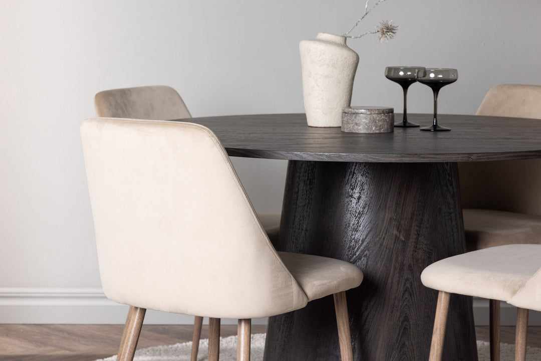 Venture Home Lanzo Dining Table φ120 - Mocca/Mocca +Night Dining Chair - Dark walnut / Mocca / Brown Fabric _4