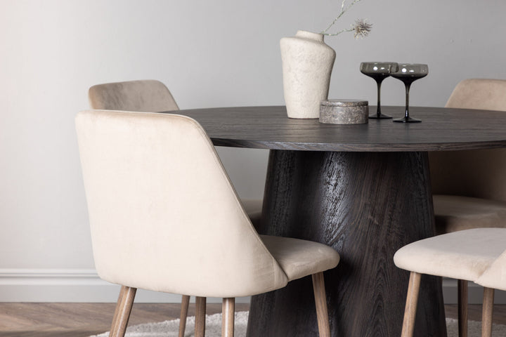 Venture Home Lanzo Dining Table φ120 - Mocca/Mocca +Night Dining Chair - Dark walnut / Mocca / Brown Fabric _4