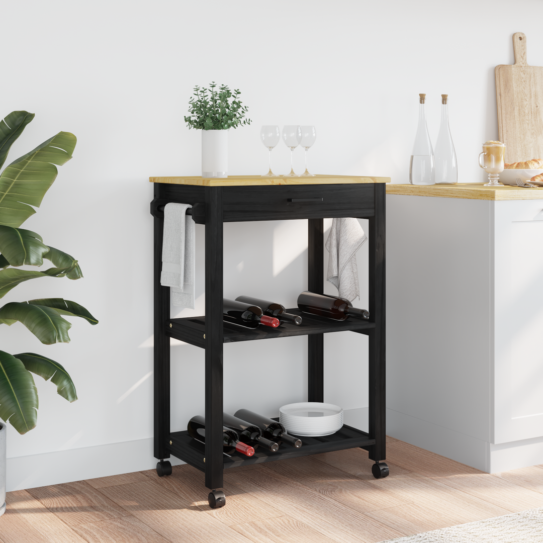 Køkkenvogn MONZA Sort 60 x 40 x 88,5 cm Massivt fyrretræ