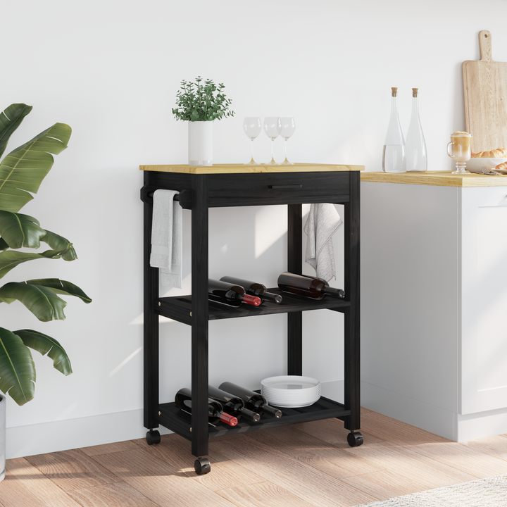 Køkkenvogn MONZA Sort 60 x 40 x 88,5 cm Massivt fyrretræ