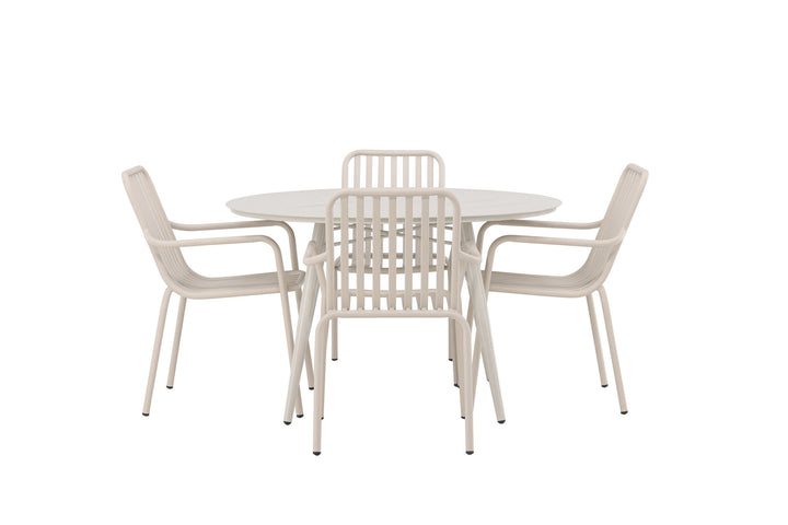 Venture Home Lina Dining Table - Beige - Round 120 cm +Peking Diningchair Aluminium - Beige / _4
