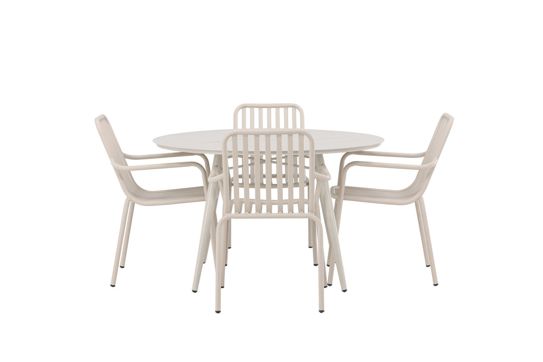 Venture Home Lina Dining Table - Beige - Round 120 cm +Peking Diningchair Aluminium - Beige / _4