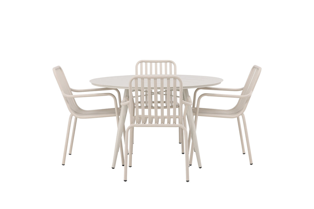 Venture Home Lina Dining Table - Beige - Round 120 cm +Peking Diningchair Aluminium - Beige / _4