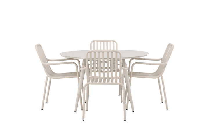 Venture Home Lina Dining Table - Beige - Round 120 cm +Peking Diningchair Aluminium - Beige / _4