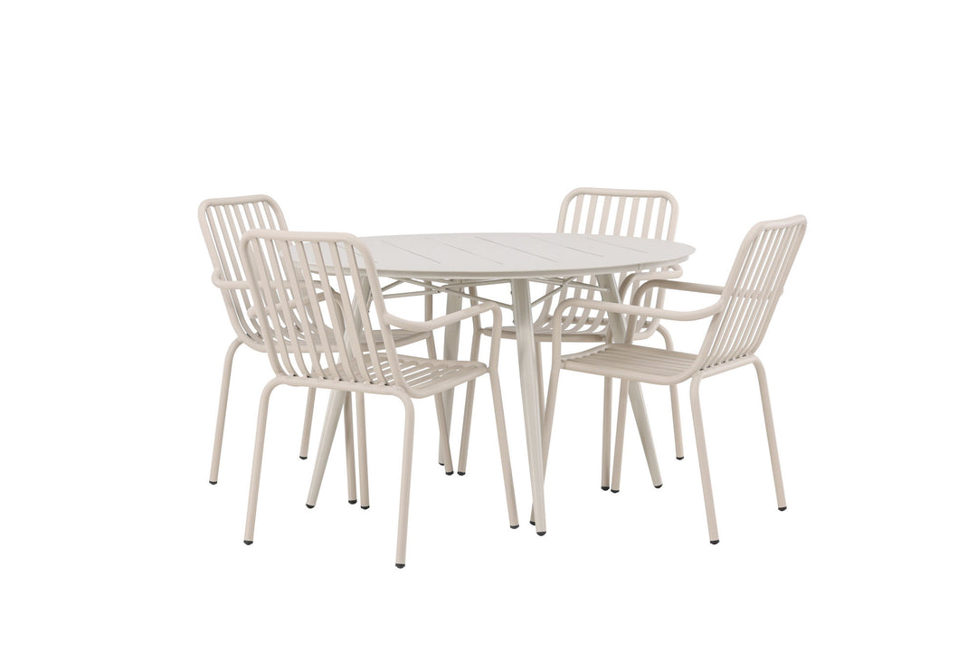 Venture Home Lina Dining Table - Beige - Round 120 cm +Peking Diningchair Aluminium - Beige / _4