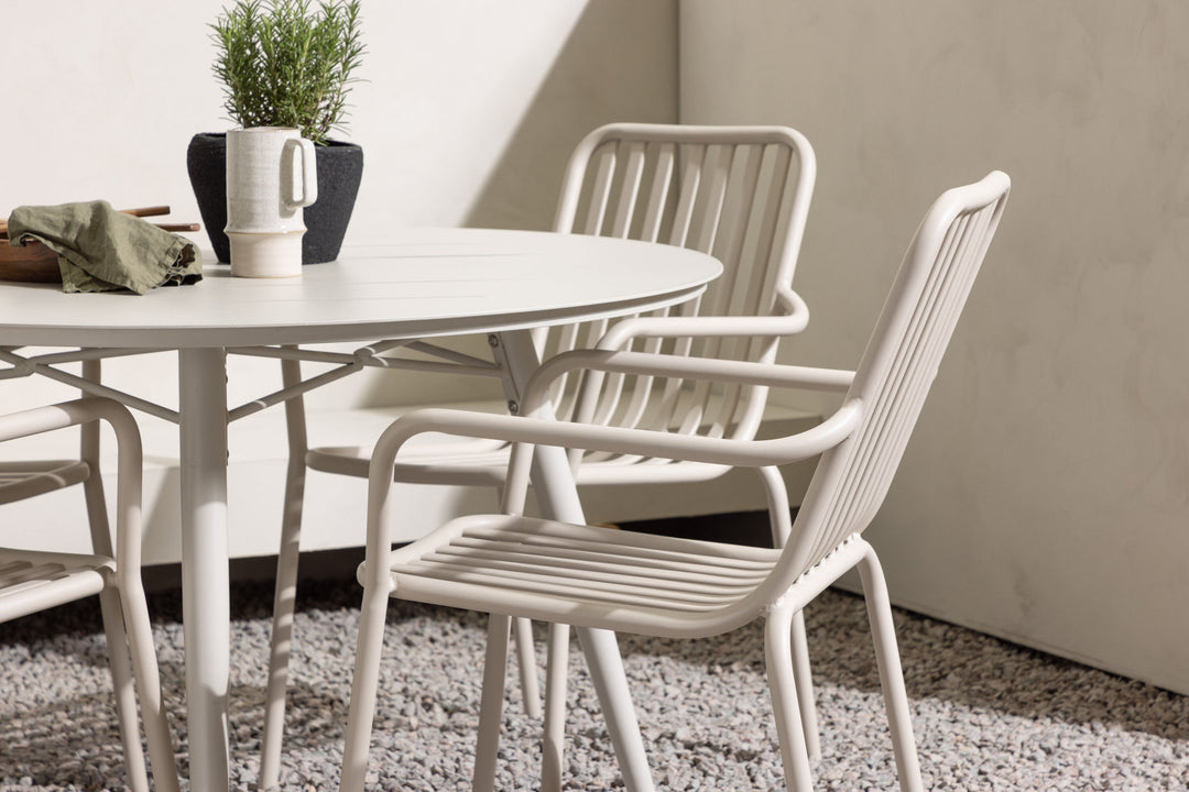 Venture Home Lina Dining Table - Beige - Round 120 cm +Peking Diningchair Aluminium - Beige / _4