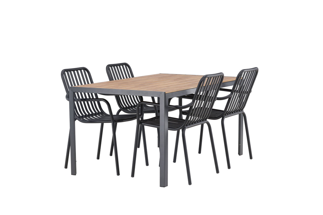 Venture Home Break Diningtable Alumnium - Black / Nature Rectangular 90*150* +Peking Diningchair Aluminium - Black / _4