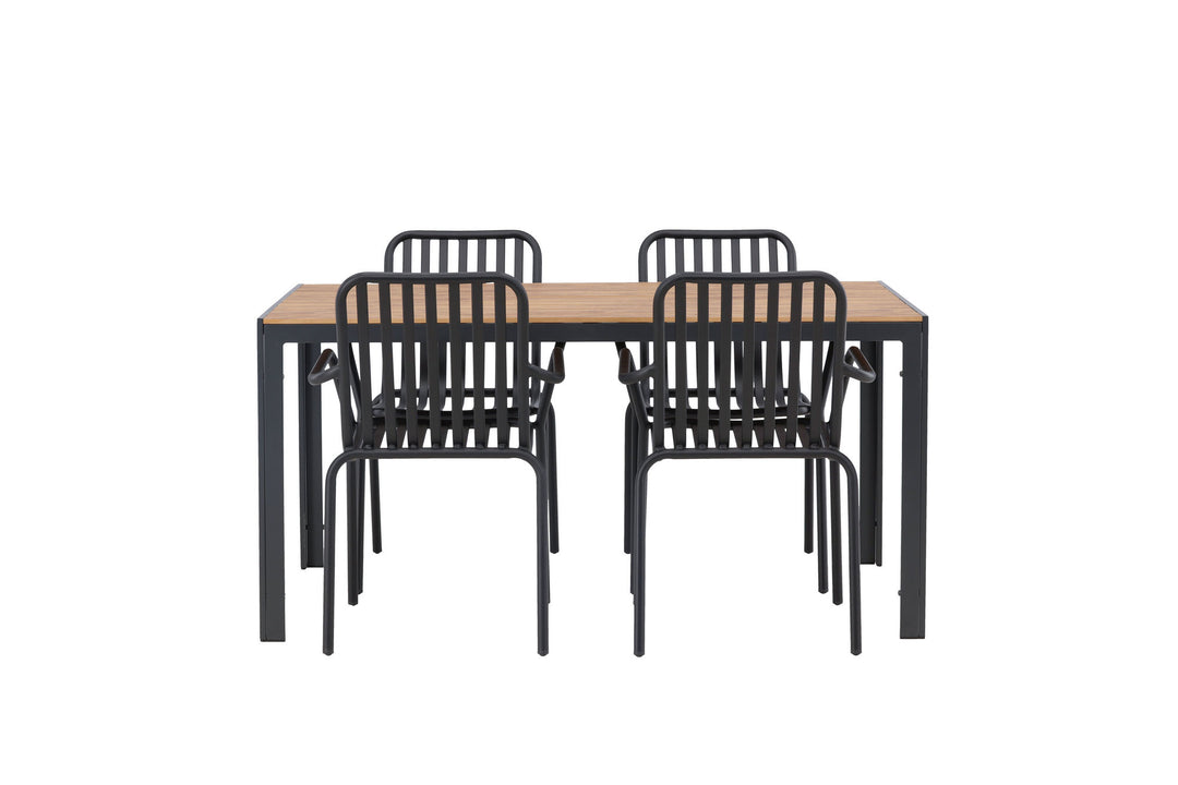 Venture Home Break Diningtable Alumnium - Black / Nature Rectangular 90*150* +Peking Diningchair Aluminium - Black / _4
