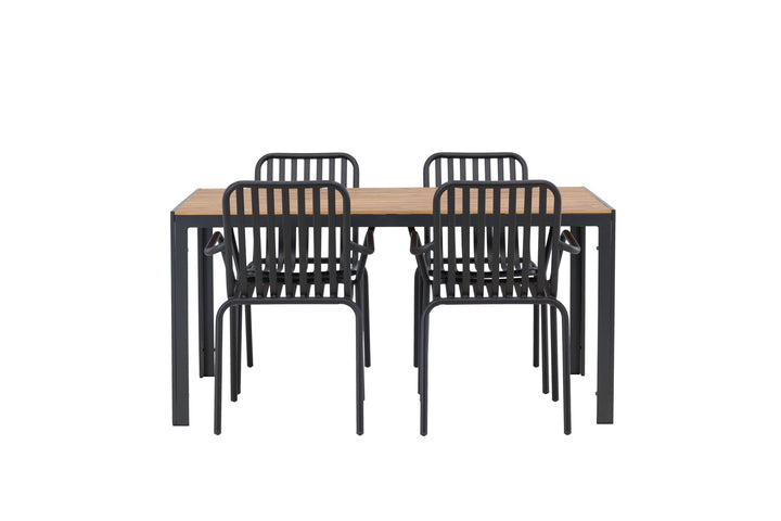 Venture Home Break Diningtable Alumnium - Black / Nature Rectangular 90*150* +Peking Diningchair Aluminium - Black / _4