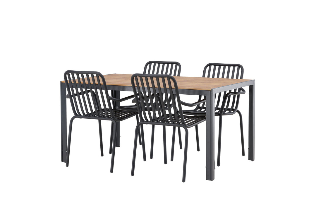 Venture Home Break Diningtable Alumnium - Black / Nature Rectangular 90*150* +Peking Diningchair Aluminium - Black / _4