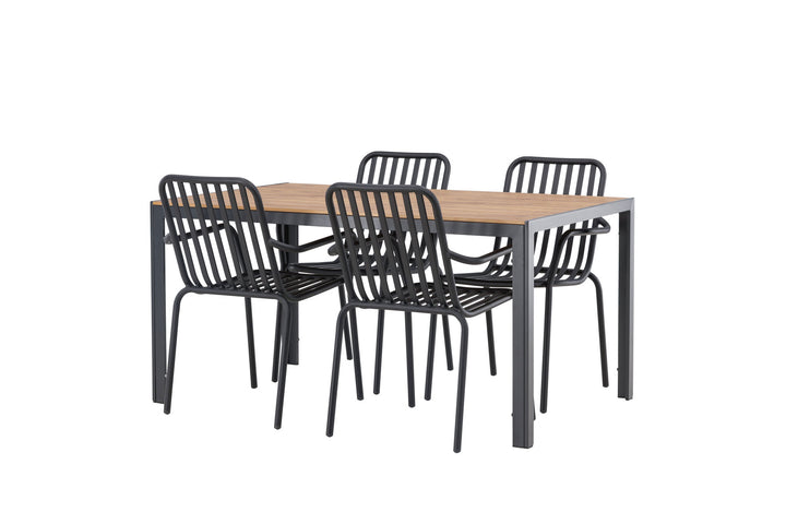 Venture Home Break Diningtable Alumnium - Black / Nature Rectangular 90*150* +Peking Diningchair Aluminium - Black / _4
