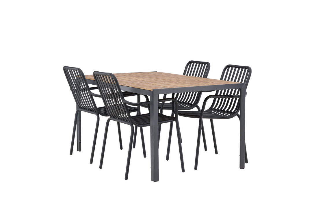Venture Home Break Diningtable Alumnium - Black / Nature Rectangular 90*150* +Peking Diningchair Aluminium - Black / _4