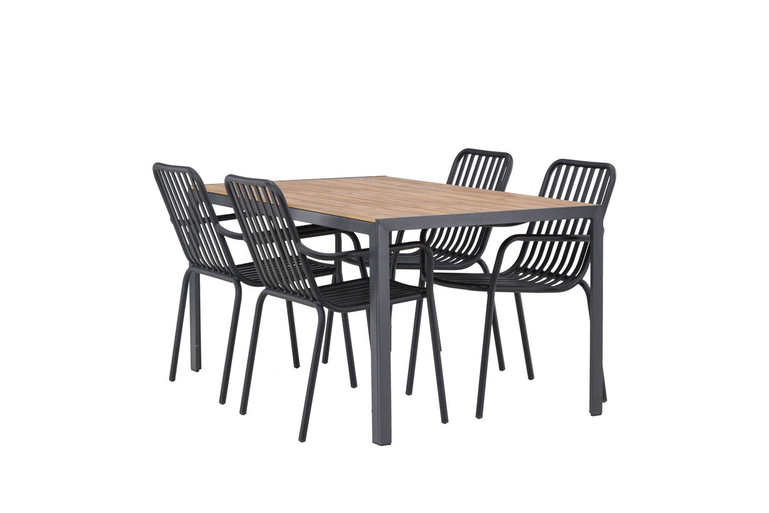 Venture Home Break Diningtable Alumnium - Black / Nature Rectangular 90*150* +Peking Diningchair Aluminium - Black / _4